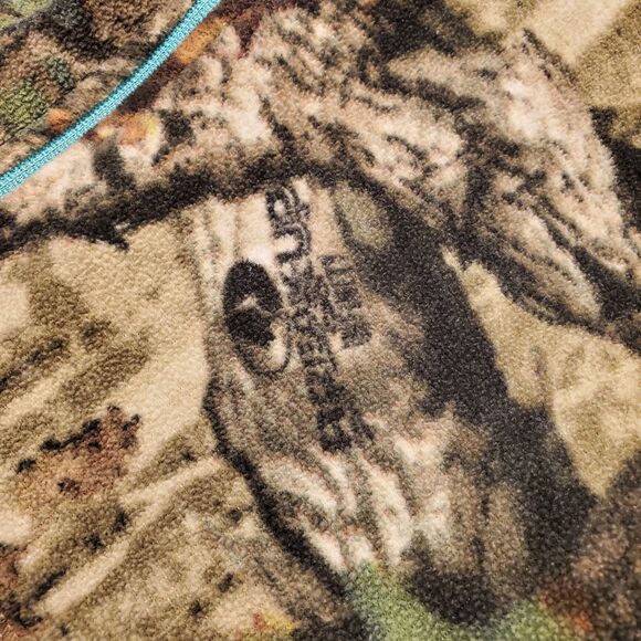 Mossy Oak Jacket Women Sz L Full Zip Camo Fleece Thumb Holes Teal Blue Trim Hunt - Picture 4 of 7